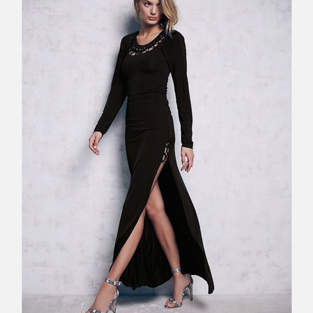 Cecilia De Bucourt x Free People Black Tie Knot Maxi Dress